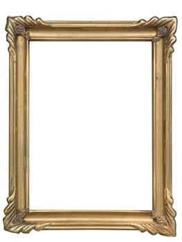 gilded picture frame with ornaments cut out on white background