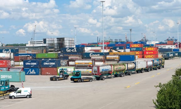 area with chemical bulk tanks in the Rotterdam harbor area. From here they are shipped on trains