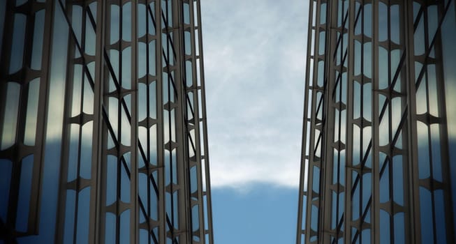 Technologic background with metallic structure and a sky partially clear.
