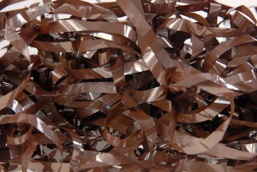 Close up of tangled audio cassette tape