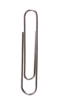 Single steel paper clip isolated on white background.  Included clipping path, so you can easily cut it out and place over the top of a design.