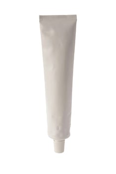 Single white toothpaste tube template isolated on white background useful for label design. Included clipping path, so you can easily cut it out and place over the top of a design.