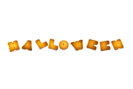 Biscuits letters. word "HALLOWEEN"" on white background. isolated"
