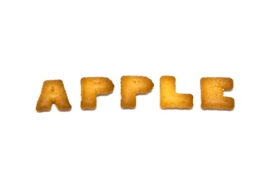 Biscuits letters. word "APPLE"" on white background. isolated"