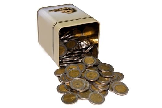 Metal box put ten Baht, Thailnad currency.