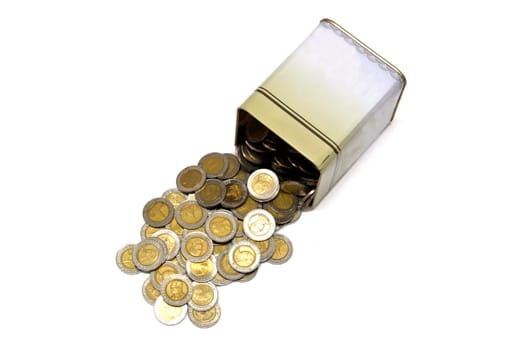 Metal box put ten Baht, Thailnad currency.