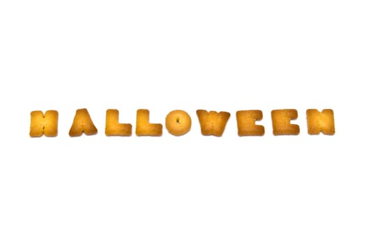 Biscuits letters. word "HALLOWEEN"" on white background. isolated"