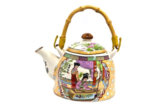 Teapot, a Image Chinese woman, handle is bamboo