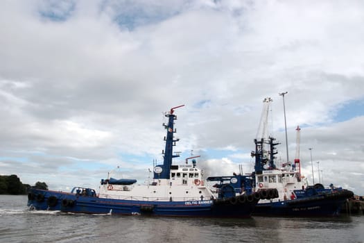 celtic rebel and banner tug boat on the river shannon at foynes in ireland