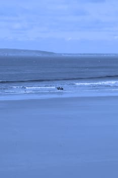 horses having a dip in the sea in ballybunion with view of beach