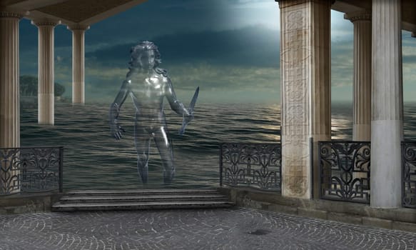 Crystal warrior emerges from the waters