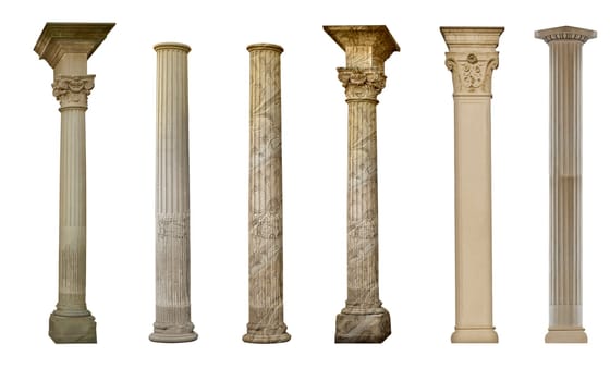 Ancient marble columns, isolated on white