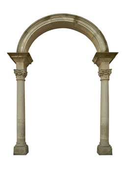 Ancient marble arch column, isolated on white