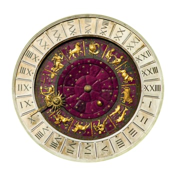 Ancient Venice clock tower in white background