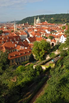 Aerial view of red roofs. Prague city