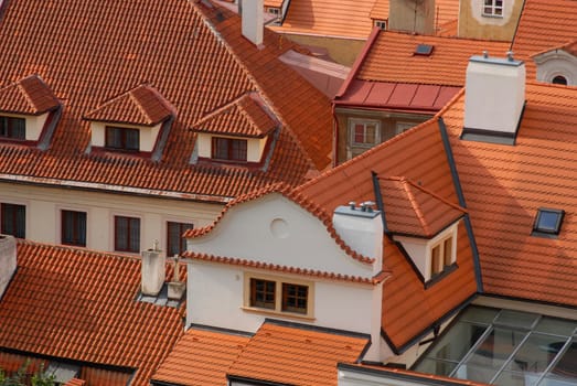 Aerial view of red roofs. Prague