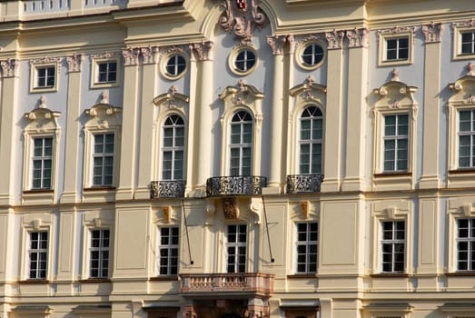 Arquitectural detail of balconies in a Prague building