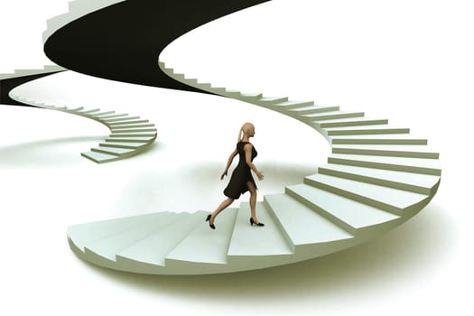 A businesswoman walking upstairs the success staircase.