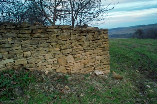 Ancient village stone wall