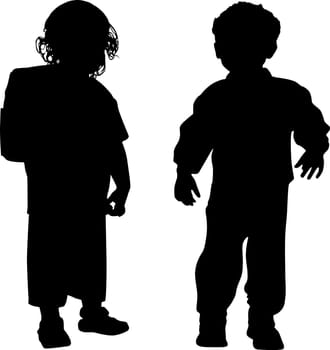 Silhouettes of girl and boy