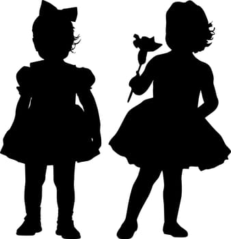 Silhouettes of two small girls