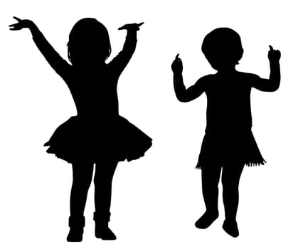 Silhouettes of two small girls