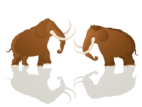 Two mammoth bulls charging, cartoon art