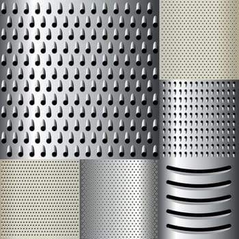 Cheese and vegetables grinder textures made of plastic and metal, seamless patterns