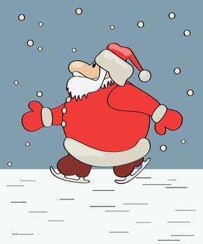 Christmas holiday card with a skating Santa