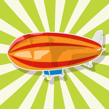Retro art drawing of a imaginary dirigible and shadow over a stripped background.