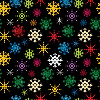 Winter holidays seamless pattern with colored snowflakes, abstract art