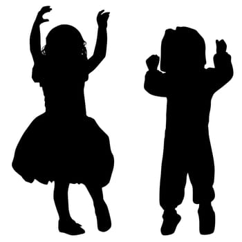Silhouettes of happy kids