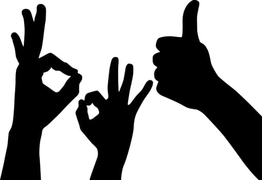 Sign ok, vector black & white, hands