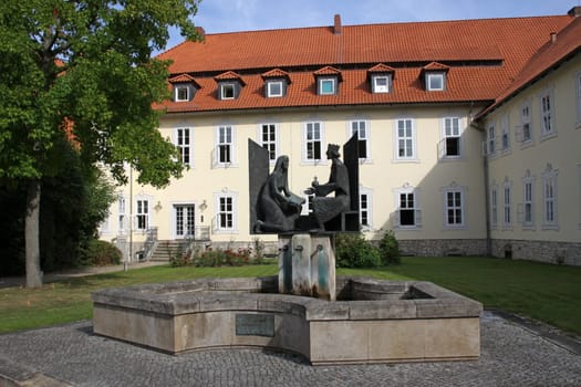 Monument to Roswitha von Gandersheim in Bad Gandersheim
