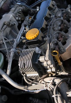 Close up shot of car engine interior