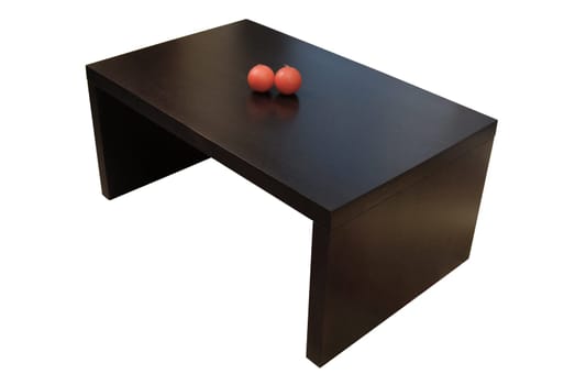 Contemporary brown wooden coffee table with candles isolated over white background with clipping path.