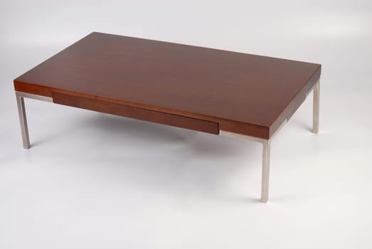 Wooden and metal coffee table. Isolated on white background