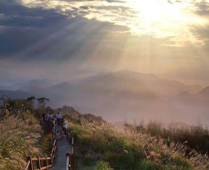 Alishan, gap the top Sunset, Taiwan for adv or others purpose use