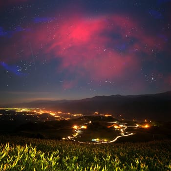 Beautiful night space landscape with  mountains and stars