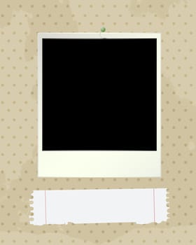 Grunge style illustration with an empty photoframe and paper note.