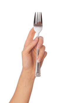 woman holding a fork in the hand for lunch eating