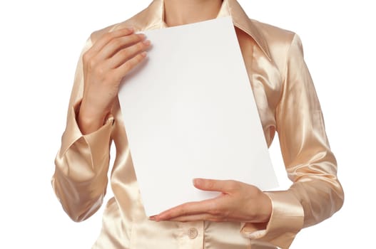 The new worker holds the white blank paper in the hand