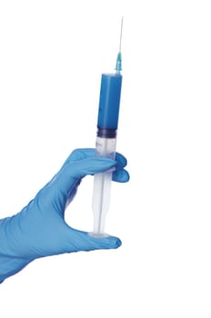 Woman holds in the hand syringe with a new antibiotic