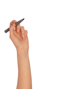 businesswoman drawing scheme with grey felt-tip pen