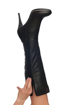 black leather high heel stiletto fetish boots