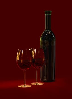 two glasses with red wine for celebration of holiday