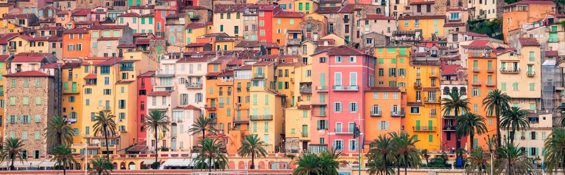 Detail of colorful Provence village houses, Menton, France