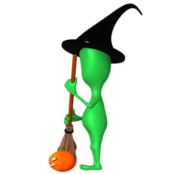 Side view puppy with broom swept pupkin away