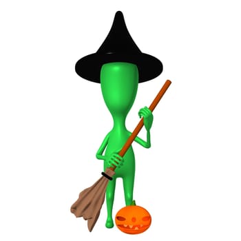 Front view puppy with broom swept pupkin away
