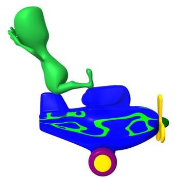 Side view green puppy resting on blue airplane